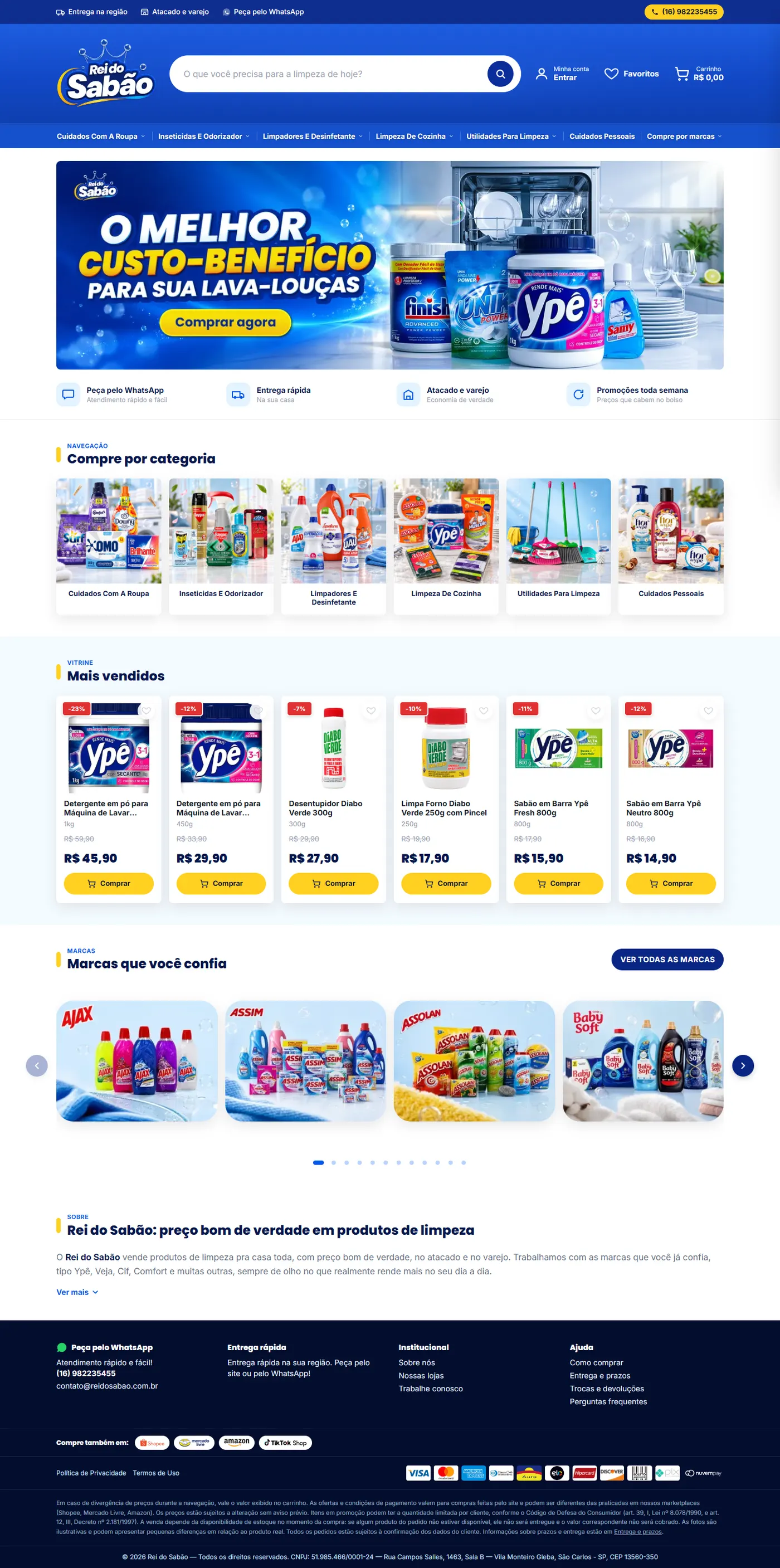Home completa do site Rei do Sabão no desktop