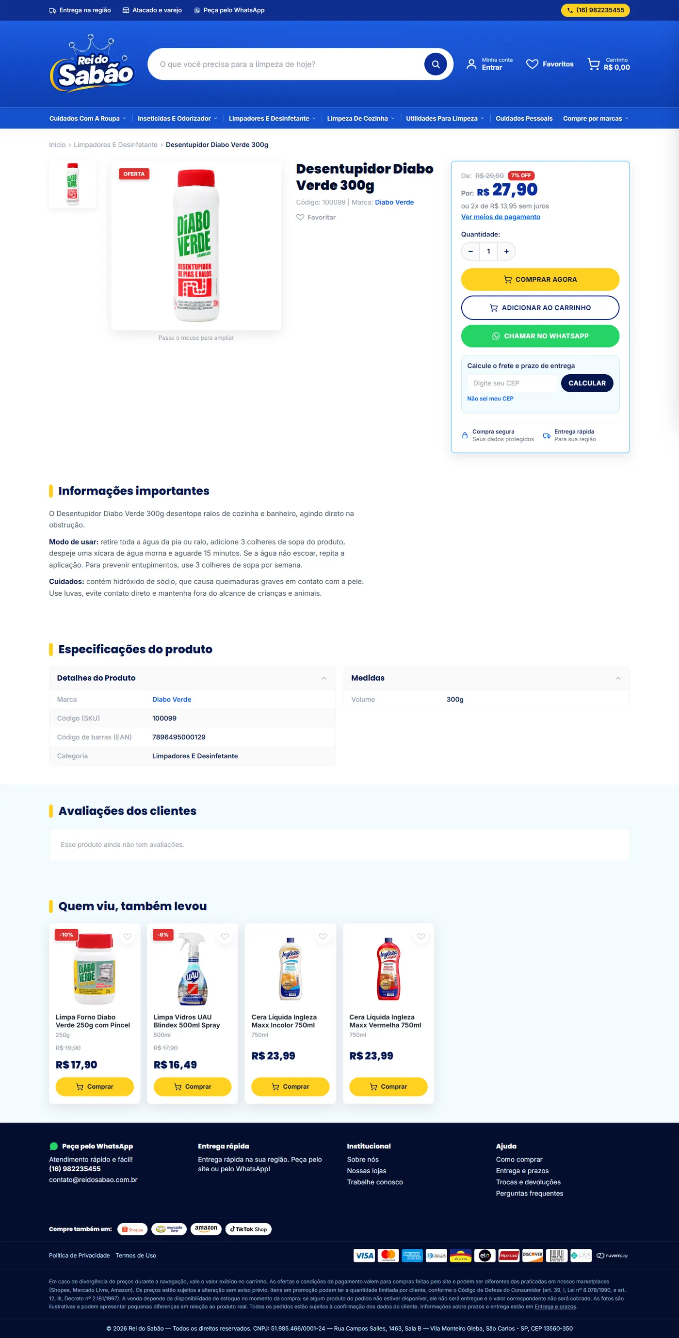 Página de produto do site Rei do Sabão no desktop