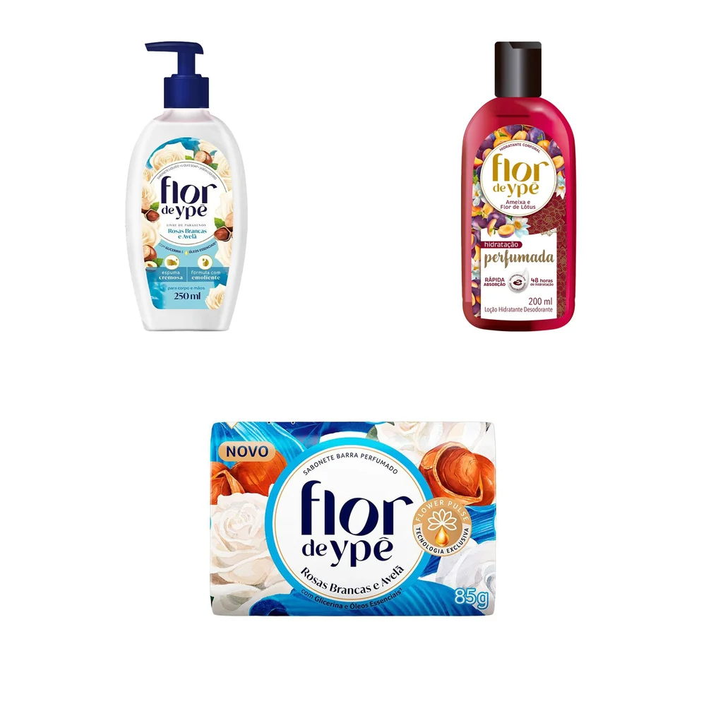 Fotos de referência dos três produtos de cuidados pessoais